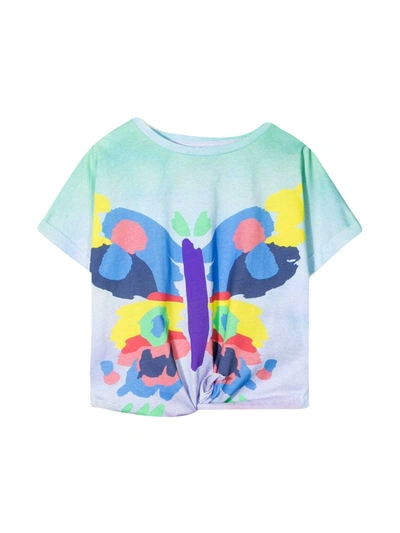 Stella Mccartney Kids' Butterfly-print Tie-front T-shirt In Multicolour