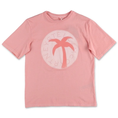 Stella Mccartney Kids' Palm Print Organic Cotton T-shirt In Pink