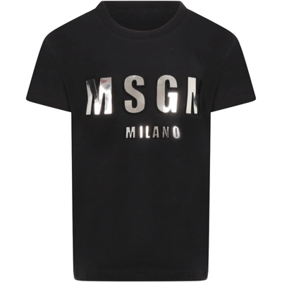 Msgm Black T-shirt For Kids With Silver Logo In Nero