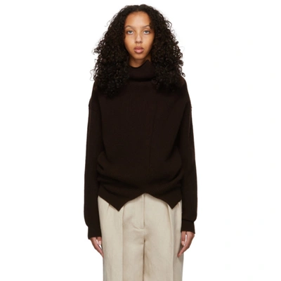 The Row Dassimo Ribbed Wool Turtleneck Sweater In Brown