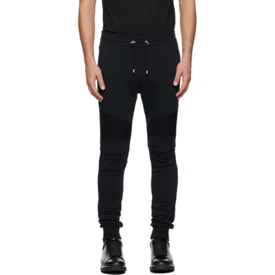 Balmain Black Flock Ribbed Lounge Pants In Blue