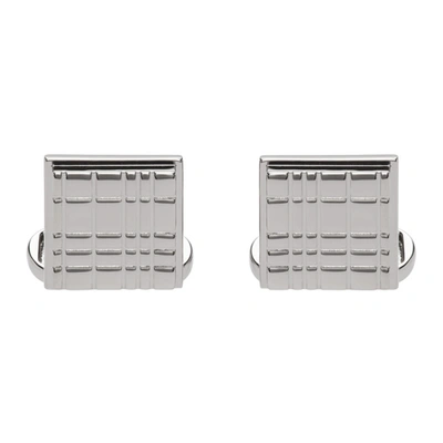 Burberry Palladium Plated Engraved Check Square Cufflinks In Unknown
