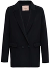 TWINSET DOUBLE-BREASTED BLACK BLAZER IN WOOL BLEND