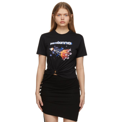 Paco Rabanne Paco Galaxi Twist-front Printed Cotton-jersey T-shirt In Black