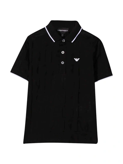 Emporio Armani Kids' Black Polo Shirt With Frontal Logo Application, Straight Hem And Short Sleeve In Nero