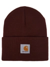 Carhartt Burgundy Logo Patch Beanie In Bordeaux Black