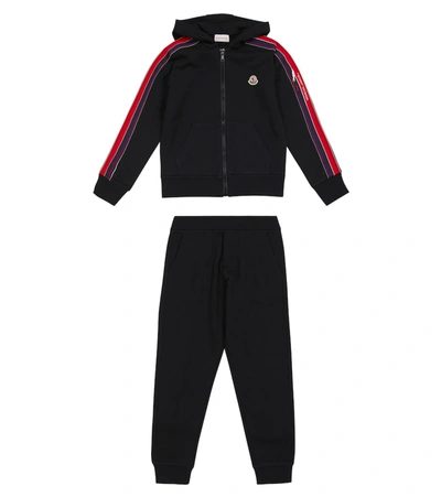 Moncler Kids' Hooded Zip-up Cotton Tracksuit In Black