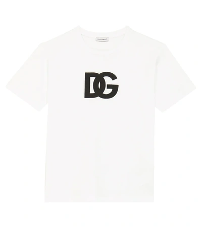 Dolce & Gabbana Babies' Logo印花棉质针织t恤 In Bianco Ottico