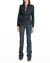 Saint Laurent Saharian Belted Lace-up Denim Jacket In Blue