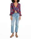 Saint Laurent Floral-print Ruffle Crop Top In Blue