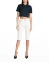 Saint Laurent Embroidered-logo Cropped Polo Shirt In Blue