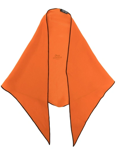 Pre-owned Hermes Contrast-piping Pointed Silk Scarf In Orange