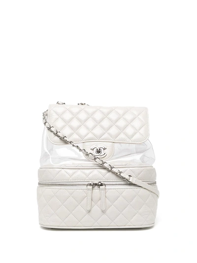 Pre-owned Chanel Transparent-panelled Diamond-quilted Crossbody Bag In White