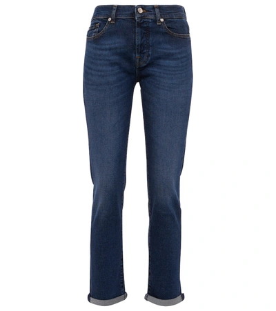 7 For All Mankind Asher Mid-rise Cropped Slim Jeans In Dark Blue
