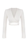 Anna October Women's Iris Wrap-effect Satin Cropped Top In Black,white