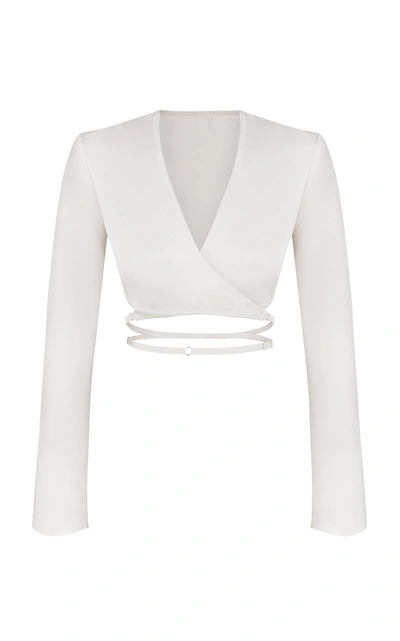Anna October Women's Iris Wrap-effect Satin Cropped Top In Black,white