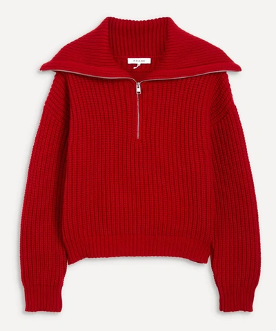Frame Women's Half Zip Ribbed Sweater In Garnet