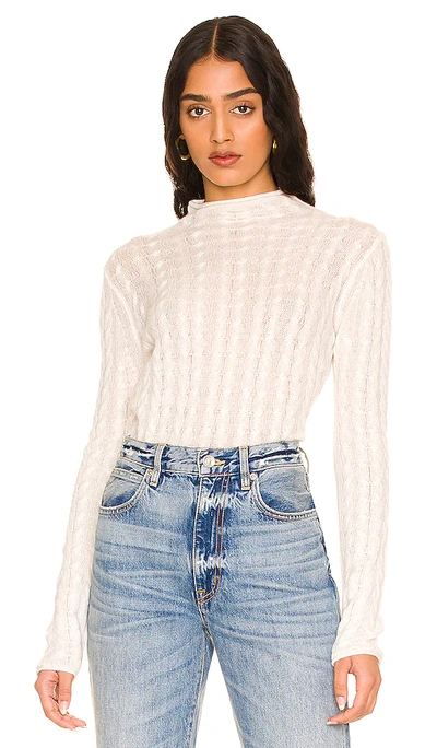 Theory Mock Neck Cable Knit Cashmere Sweater In Ivory