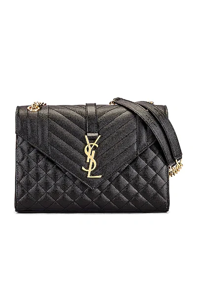 Saint Laurent Medium Tri-quilt Envelope Chain Bag In Nero & Nero