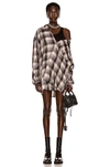 Rta Valery Asymmetric Longline Shirt In Grey Plaid