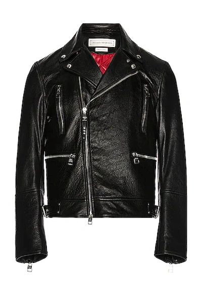 Alexander Mcqueen Mcqueen Textured Leather Jacket With Zip Closure In Black