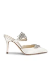 Manolo Blahnik Lurum 90 Crystal-embellished Silk Satin Mules In Ivory