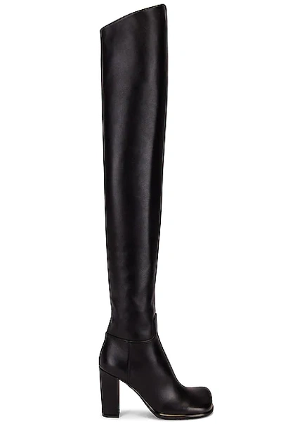 Bottega Veneta Leather Square Toe Over-the-knee Boots In Black