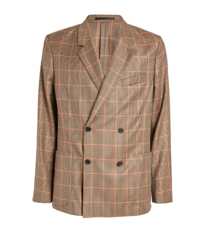 Paul Smith Double-breasted Check-pattern Wool Blazer In Tan