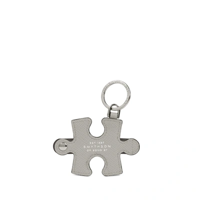 Smythson Puzzle Keyring In Panama In Light Steel