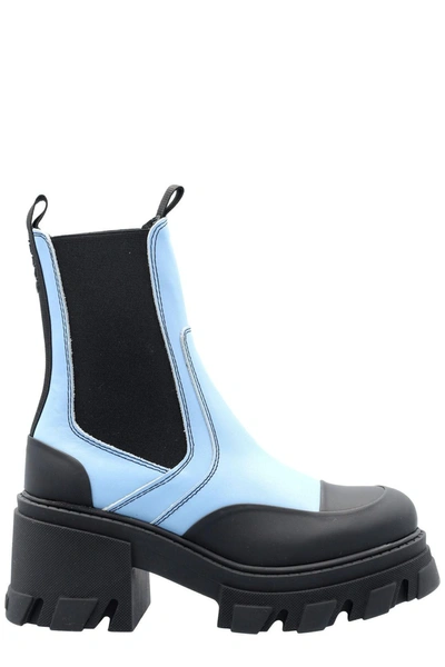 Ganni Lug-sole Leather Tall Chelsea Boots In Blue