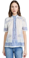 Alix Of Bohemia Winnie Criss Cross Shirt In White/ Blue