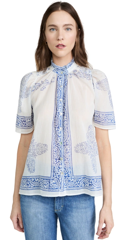 Alix Of Bohemia Winnie Criss Cross Shirt In White/ Blue