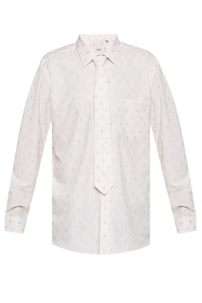 Burberry Mens Alabaster Pink Cotton Shirt And Tie Set, Brand Size 38 (neck Size 15'')