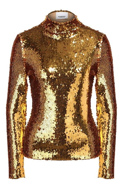 Burberry Ladies Gold Sequinned Turtleneck Top