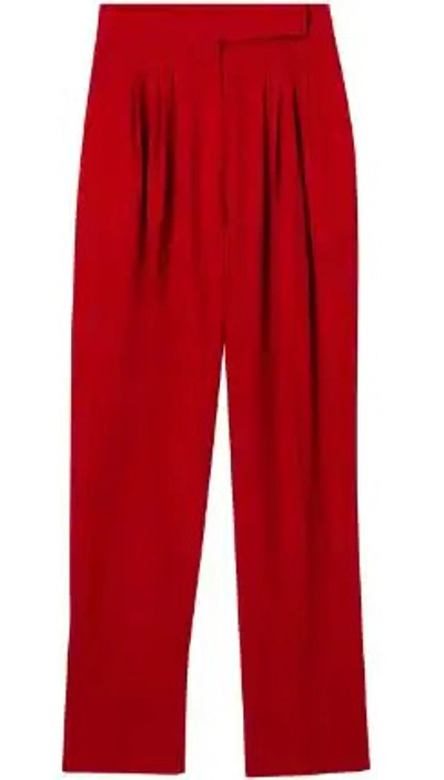 Burberry Ladies Bright Red Marleigh Pleated Detail Wool Trousers, Brand Size 6 (us Size 4)