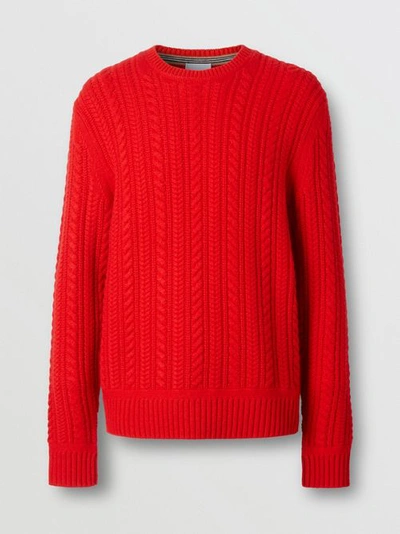 Burberry Bright Red Cable-knit Cashmere Sweater, Size Medium