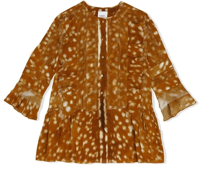 Burberry Girls Tyra-print Long-sleeve Dress In Honey Ip Pat