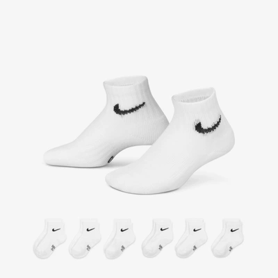 Nike Dri-fit Performance Basics Little Kids' Quarter Socks (6 Pairs) In White