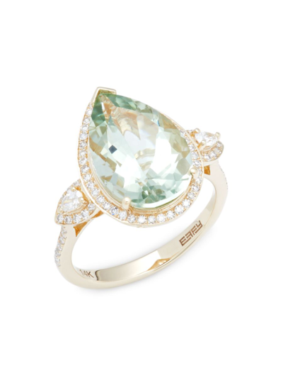 Effy Women's 14k Yellow Gold, Green Amethyst & Diamond Ring/size 7
