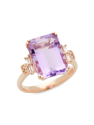 Effy Women's 14k Rose Gold, Pink Amethyst & Diamond Ring/size 7