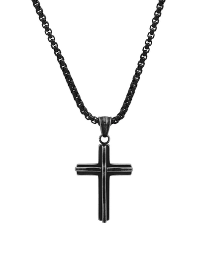 Anthony Jacobs Men's Black Ip Stainless Steel Cross Pendant Necklace