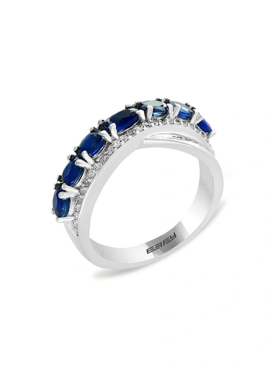 Effy Women's 14k White Gold, Natural Sapphire & Diamond Ring/size 7