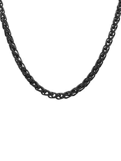 Anthony Jacobs Men's Black Ip Stainless Steel Wheat Chain Necklace/24"