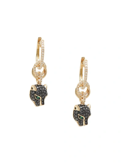 Effy Women's 14k Yellow Gold, Emerald & Black & White Diamond Huggies Earrings