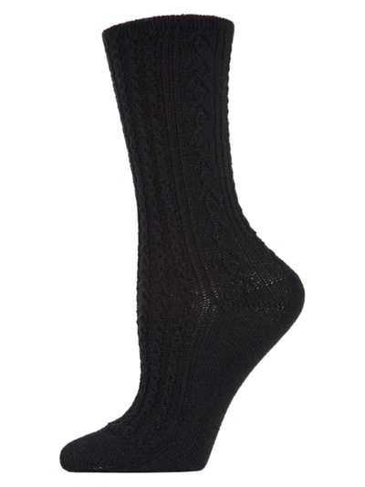 Memoi Women's Classic Day Cable-knit Crew Socks In Black