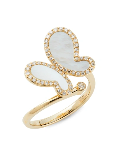 Effy Women's 14k Yellow Gold, Mother Of Pearl & Diamond Butterfly Ring In Yellow Gold