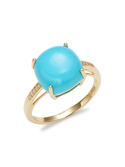 Effy Women's 14k Yellow Gold, Cabochon Turquoise & Diamond Ring
