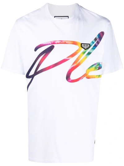 Philipp Plein Multicolour Signature Logo T-shirt In Weiss