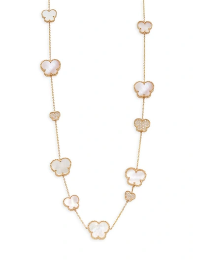 Effy Women's 14k Yellow Gold, Diamond & Mother Of Pearlbutterfly Station Necklace