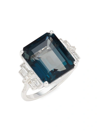 Effy Women's 14k White Gold, London Blue Topaz & Diamond Ring/size 7